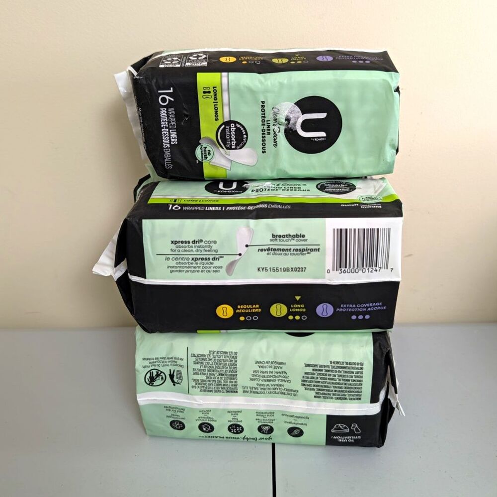 U by Kotex Clean & Secure Long Cotton Pantiliners Individually Wrapped 16ct set5